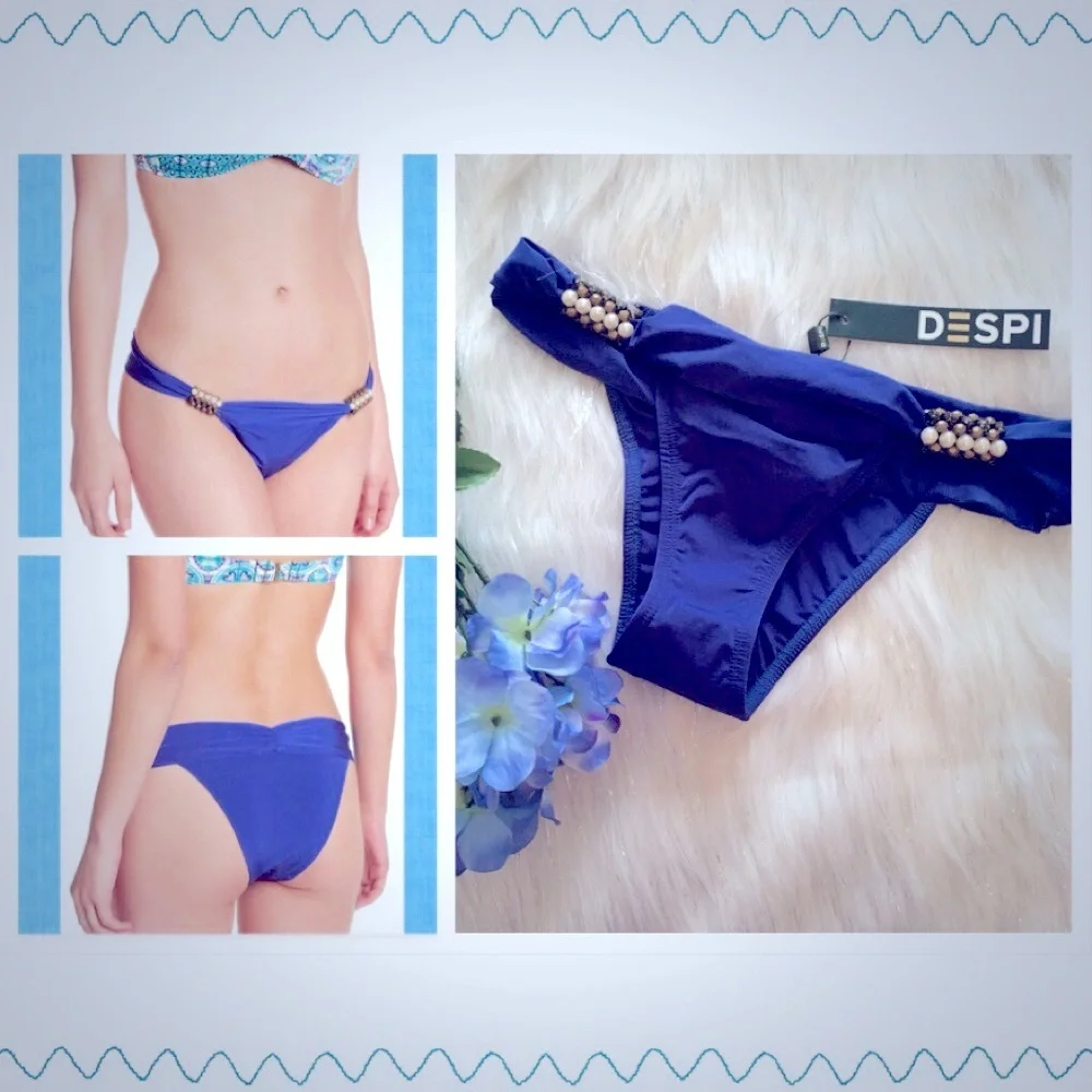 DESPI Nordstrom Royal Blue Pearl Beaded Bikini Bottom NWT